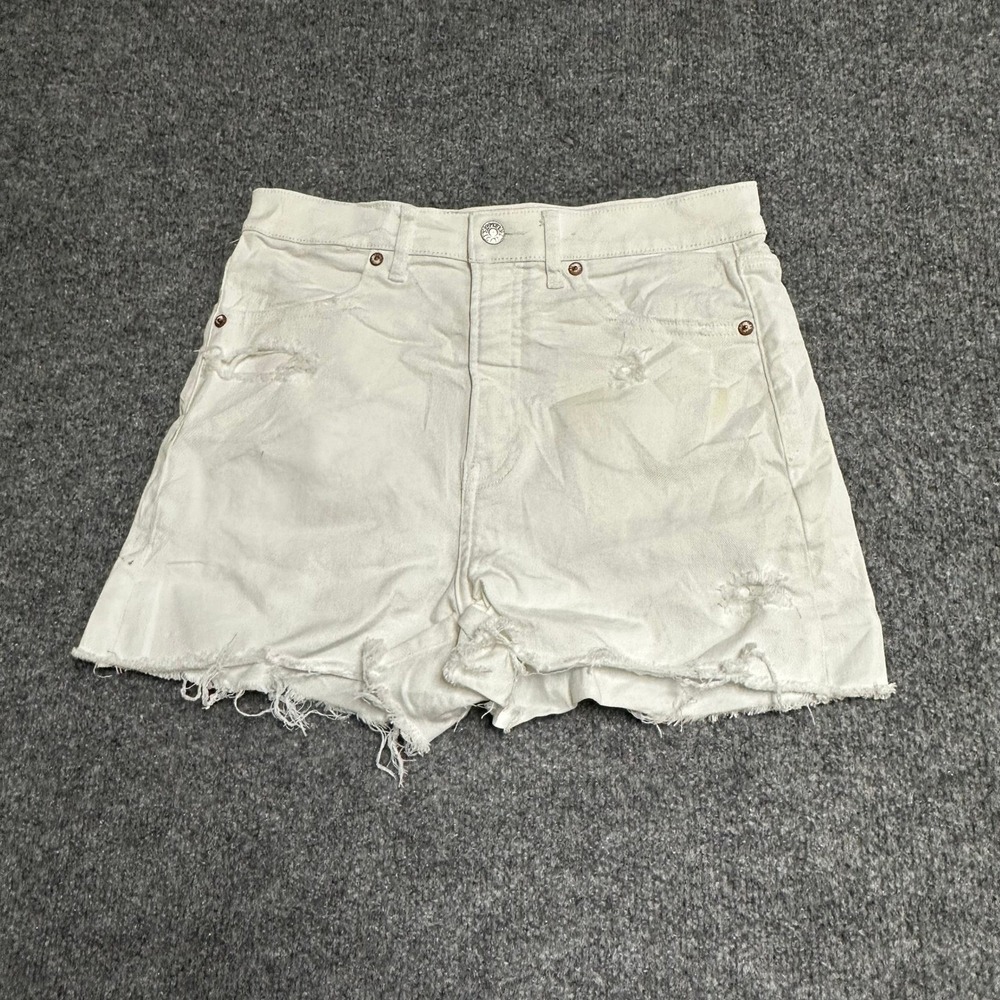 Express Denim Shorts Womens Size 2 White Distressed Hem Casual Summer Stained